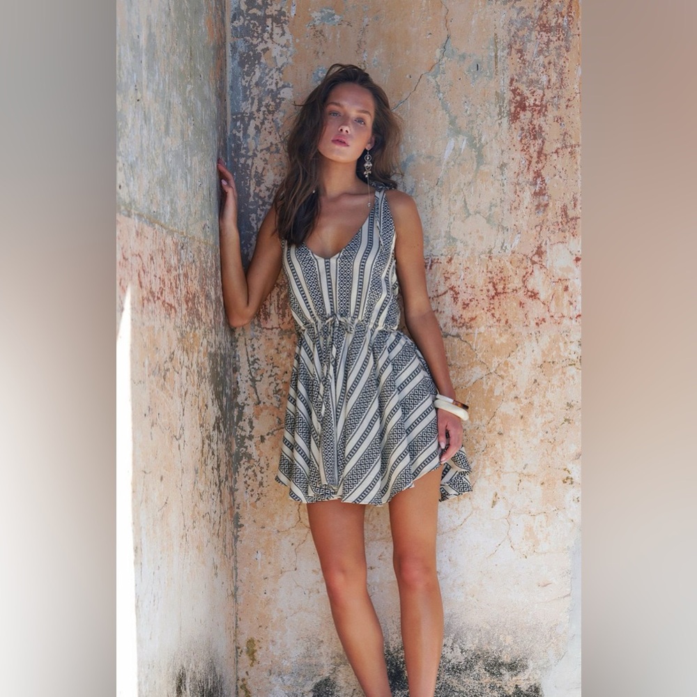 V neck sleeveless mini dress in cotton jacquard Priya print size us6